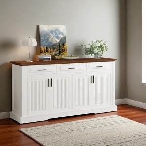 63" Fluted Sideboard Buffet Cabinet with 4 Doors and 3 Drawers, Modern Kitchen Storage Console Table for Dining Room, Living Room, Entryway - 1 of 4