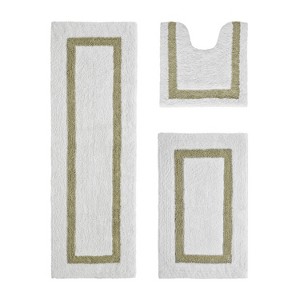 Hotel 3 PC Bath Rug 100% Premium Cotton Tufted Weave Two Tone Reversible Bathroom Rug, Super Soft Absorbent, Machine Washable Bath Mat - 1 of 4