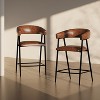 36''H Counter Stools Set of 2, PU Upholstered Accent Chairs with Iron Frame, Backrest, Footrest, Brown -ModernLuxe - 2 of 4