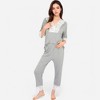 Anna-Kaci Lounge Women's Lace Trim Pajama Set with 3/4 Sleeve Top and Elastic Waist Pants - 2 of 4