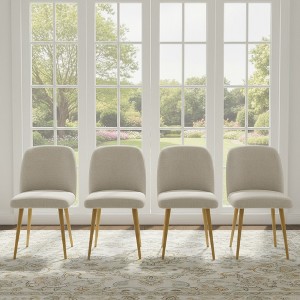 Wooakway 2 Beige/Gray Dining Chairs Metal Legs Slanted Back Wide Seat 23" x 32" for Living Dining Room - 1 of 4