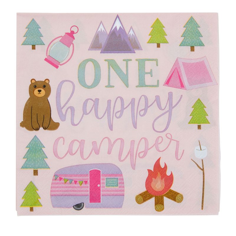 100 Pack One Happy Camper Birthday Napkins for Camping Themed Party Supplies and Decor (2-ply, 6.5 In), 3 of 6