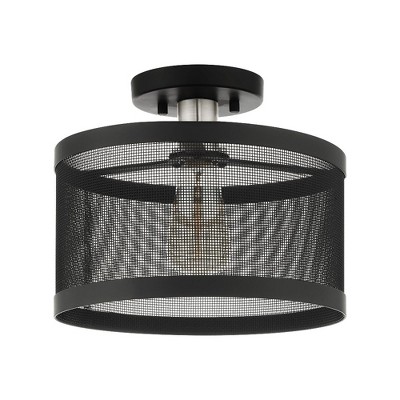 Modern Indoor/Outdoor LED Drum Semi-Flush Mount in Black & Brushed Nickel