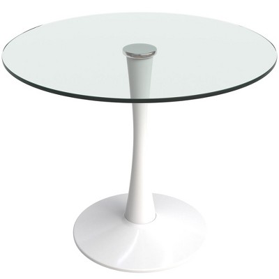 LeisureMod Bristol 35" Round Dining Table – Modern MDF Top Accent Café Table & Glossy Iron Pedestal Base for Kitchen and Small Spaces