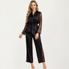 Anna-Kaci Lounge Women's Satin Pajama Set with Lace Sleeve Detail and Matching Tie-Waist Top and Straight-Leg Pants - 3 of 4