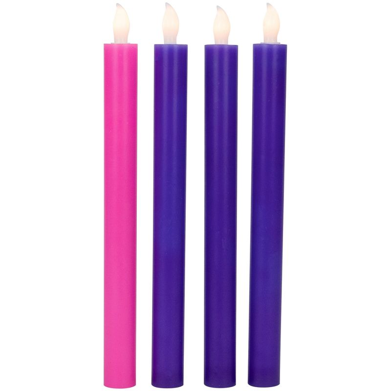 Northlight Set of 4 Purple and Pink Flickering LED Christmas Advent Wax Taper Candles 9.5", 1 of 7