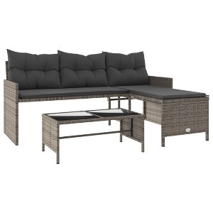 vidaXL Patio Garden Sofa Set L-Shaped Gray Poly Rattan with Table - Outdoor Seating with Washable Cushions for Deck, Terrace - 1 of 4