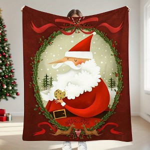 Lomsoe Cute Santa Claus Eating Cookies Print Flannel Blanket - All Seasons Throw Blanket, Soft Cozy Warm for Bed, Napping, Camping, Travel, Office - 1 of 4