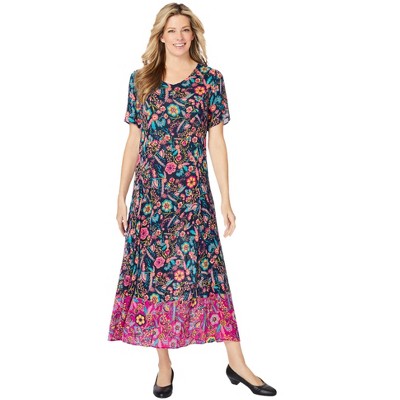 Woman Within Plus Size Short-Sleeve Crinkle Dress