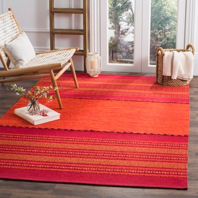 Handmade Flat Woven Cotton Orange and Red 4' x 6' Area Rug