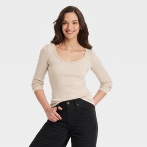 Women's Long Sleeve Rib Scoop Neck T-Shirt - Universal Thread™ - 1 of 3