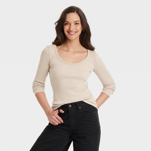 Women's Long Sleeve Rib Scoop Neck T-Shirt - Universal Thread™ - image 1 of 3