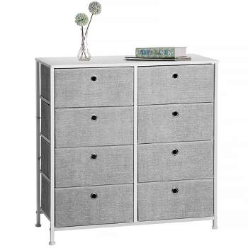 SONGMICS 4-Tier Storage Dresser with 8 Easy Pull Fabric Drawers and Wooden Tabletop Light Gray and White