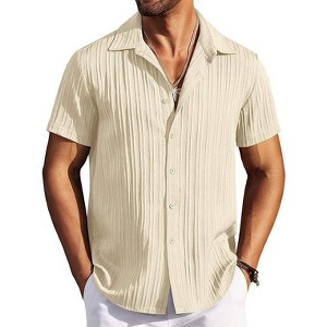 COOFANDY Men's Casual Button Down Shirts Short Sleeve Textured Summer Beach Shirts - 1 of 4