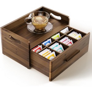 Acacia Wooden Tea Box Organizer with Drawer, Tea Chest for Tea Bags Storage, Wooden Tea Tray and Containers for Countertop Display - 1 of 4