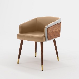 ARTPLAN Mid Century Modern Dining Chair, Faux Leather with Walnut,Uphoolsted Accent Arm Chair,Sitting Chair with Wooden Gold Metal feet - 1 of 4