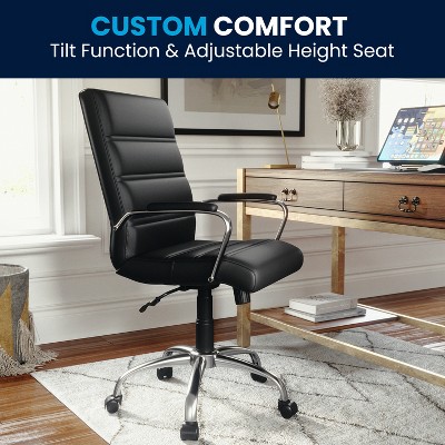 Sleek Mid-Back Black LeatherSoft Swivel Executive Office Chair