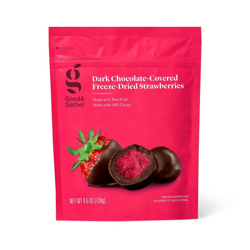 Dark Chocolate Covered Freeze Dried Strawberries - 4.5oz - Good &#38; Gather&#8482;, 1 of 7