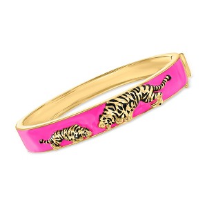 Ross-Simons Pink and Black Enamel Tiger Bangle Bracelet in 18kt Gold Over Sterling - 1 of 3