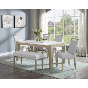 6-Piece Dining Set with Rectangular Table, 4 Upholstered Chairs and Bench - 1 of 4