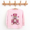 Pink Snowflake Nutcracker Patchwork Print - Toddler Long Sleeve Graphic Tee and Youth Long Sleeve Graphic T-Shirt - 2 of 4