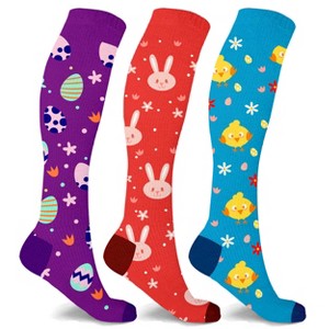 Copper Zone Bunny & Chicks Easter Knee High Compression Socks - Great Gift Idea - 3 Pair Pack - 1 of 4