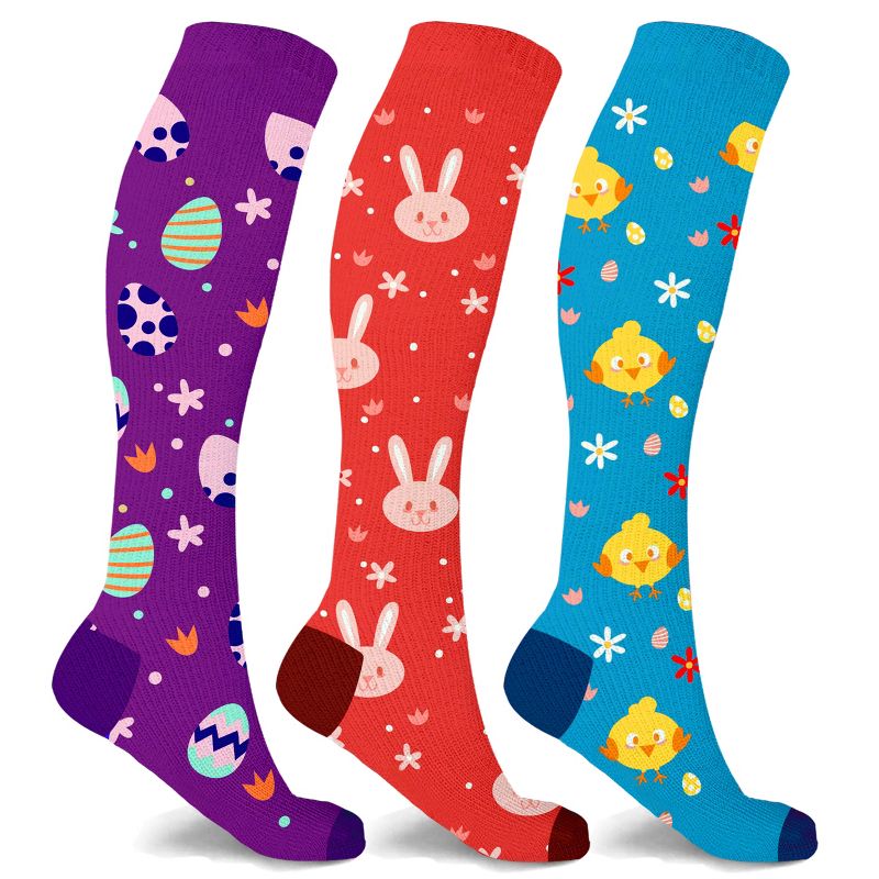 Copper Zone Bunny & Chicks Easter Knee High Compression Socks - Great Gift Idea - 3 Pair Pack, 1 of 9