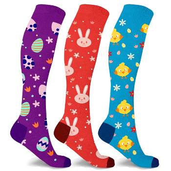 Copper Zone Bunny & Chicks Easter Knee High Compression Socks - Great Gift Idea - 3 Pair Pack