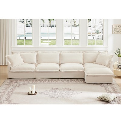 Upholstered Sectional Sofa, 4 Seater Free Combination Convertible Sofa, Sofas with Ottoman, Chenille Fabric Sectional Sofas-Cuddlewood