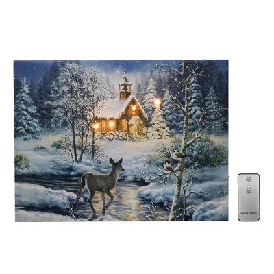 Lumabase Battery Operated Lighted Wall Art with Remote Control Winter Woods