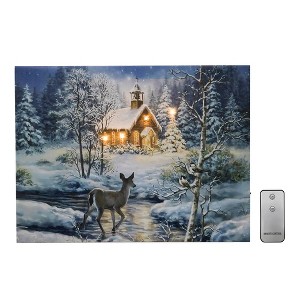 Lumabase Battery Operated Lighted Wall Art with Remote Control Winter Woods - 1 of 4