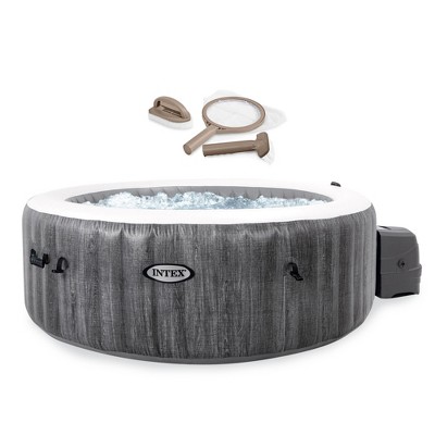 Intex 28439EP PureSpa Plus Greywood Inflatable Hot Tub Bubble Jet Spa and Maintenance Accessory Kit with Brush, Skimmer and Scrubber