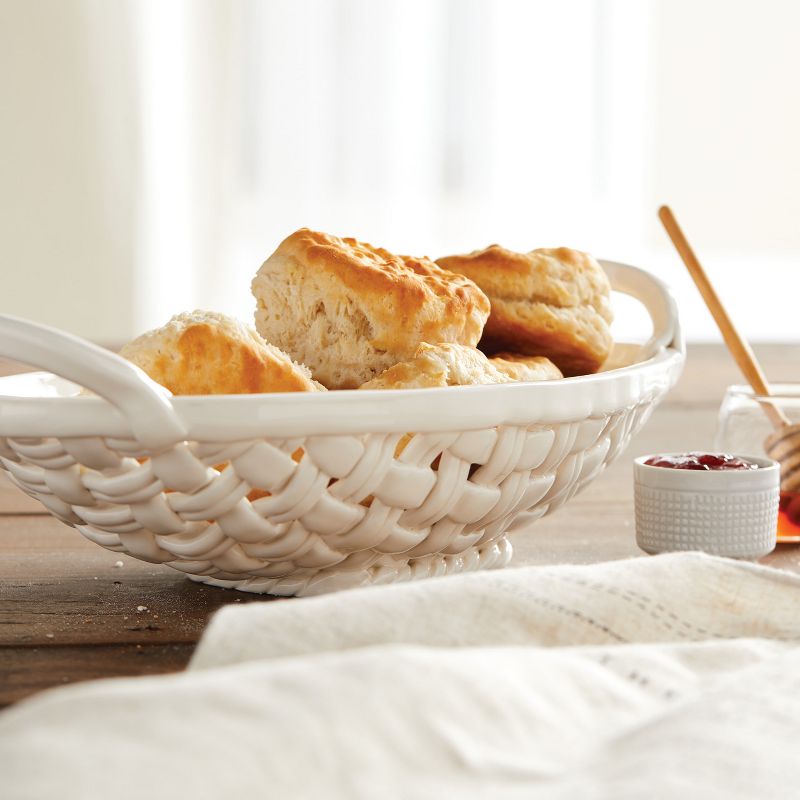 DEMDACO Ceramic Bread Basket with Towel 15 x 8 - White, 5 of 9