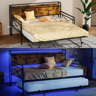 VINGLI Twin Daybed with Trundle Bed, Sofa DayBed with LED Light & Charing Station,