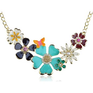 Alilang Gold Tone Multicolor Enamel Floral Statement Necklace with Pearl and Crystal Accents - 1 of 4