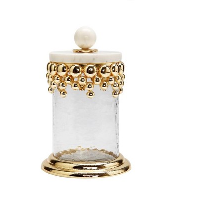 Classic Touch Hammered Glass Canisters with Gold Design and Marble Lid