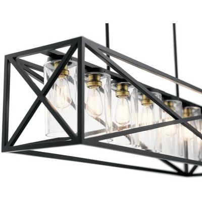 Moorgate 48" Black Steel Cage Linear Chandelier with Clear Glass