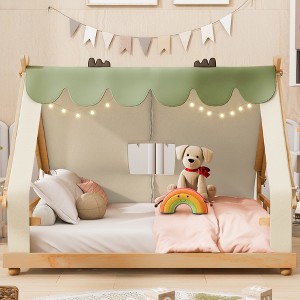 Twin/Full Size House Bed Platform Bed Frame for Kid with Tent & Light - ModernLuxe - 1 of 4
