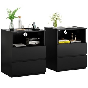 KTMBDW Nightstand Set of 2 with 2 Drawers and Open Storage, End Table with Charging Station, Sofa Side Table for Living Room, Bedroom, Office - 1 of 4