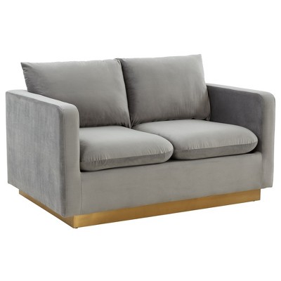LeisureMod Nervo Mid-Century Modern Upholstered Velvet Loveseat with Gold Frame