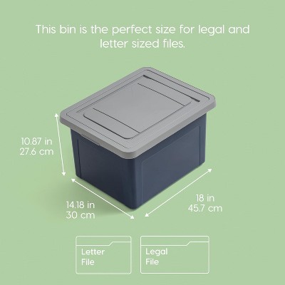 Navy and Gray Stackable Plastic File Boxes with Latching Lids, 4 Pack