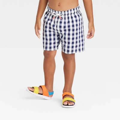 Toddler Boys' Gingham Checkered Swim Shorts - Cat & Jack™ Blue 3T