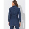 Allegra K Women's Notched Lapel Belted Trench Long Denim Jacket - 4 of 4