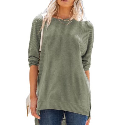 Amaryllis Women's Oversized Leopard Print Pullover Crew Neck Long Sleeve High-Low Hem Tunic Top