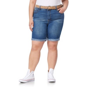 WallFlower Women's Luscious Curvy Denim Shorts Mid-Rise Bling Insta Stretch Juniors (Available in Plus Size) - 1 of 3