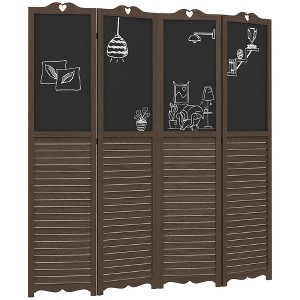 NicBex 5.6' Tall 4-panel Pegboard Display Room Divider Folding Privacy Screen Freestanding Wall Partition with Black Boards for Home & Office, Brown - 1 of 4