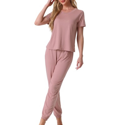 cheibear Women's Modal Soft Sleepwear Short Sleeve Nightwear with Long Sweat Pants Pajamas Set