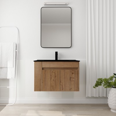 30 Floating Wall Mount Bathroom Vanity Cabinet W/Ceramic Basin Sink+ Open  Shelf