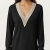 Anna-Kaci Women's Long Sleeve V-Neck Top with Contrast Crochet Trim and Relaxed Hem - 4 of 4