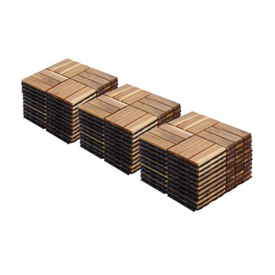GlasFlength Carpet Tiles 30 Pack 12" Acacia Wood Interlocking Deck Tiles Checker Outdoor Flooring for Patio Balcony Poolside, Beige, 12"*12"*0.75"